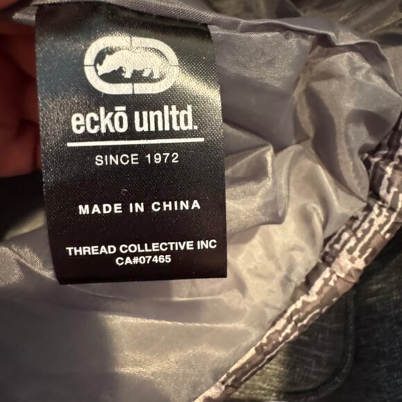 Ecko Unlimited Vest Mens XL Gray Camo Hooded Puffer Sleeveless Zip - Picture 9 of 10